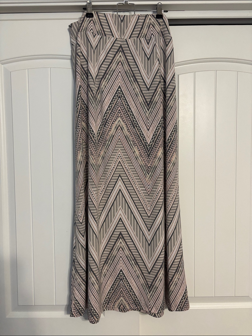 Cato Chevron Maxi Skirt in Blush and Gray Stripes